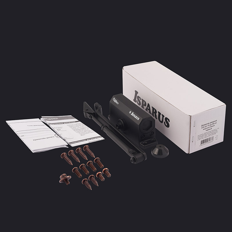 Комплектация и упаковка Доводчик дверной 410 ISPARUS от 15 до 60 кг цвет Черный Нора-М