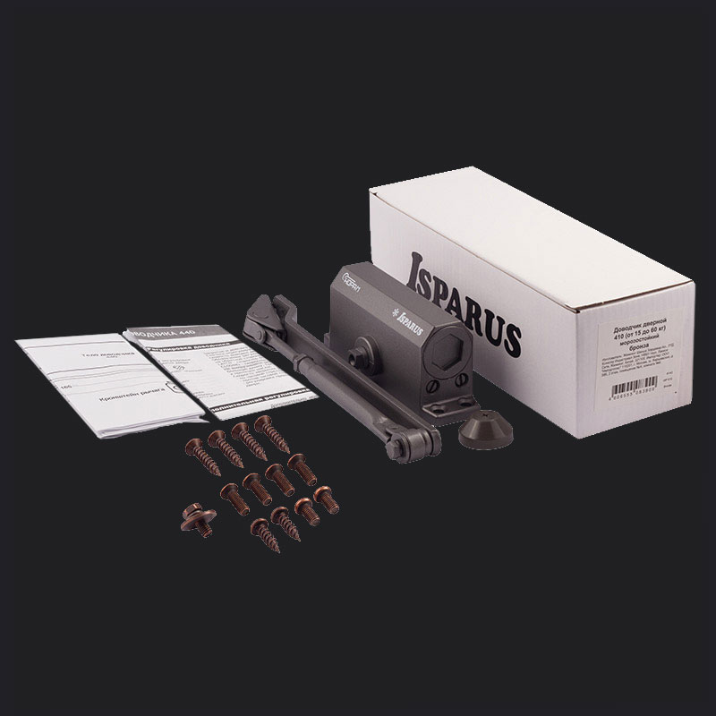 Комплектация и упаковка Доводчик дверной 410 ISPARUS от 15 до 60 кг цвет Графит Нора-М