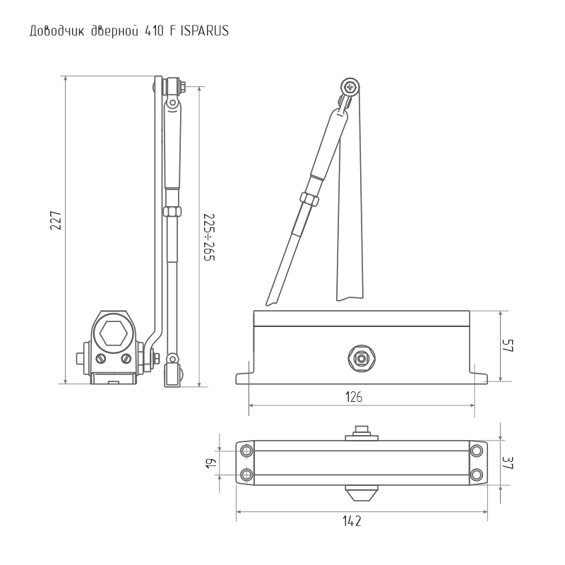 Схема Доводчик дверной с фиксацией 410F ISPARUS от 15 до 60 кг цвет Графит Нора-М