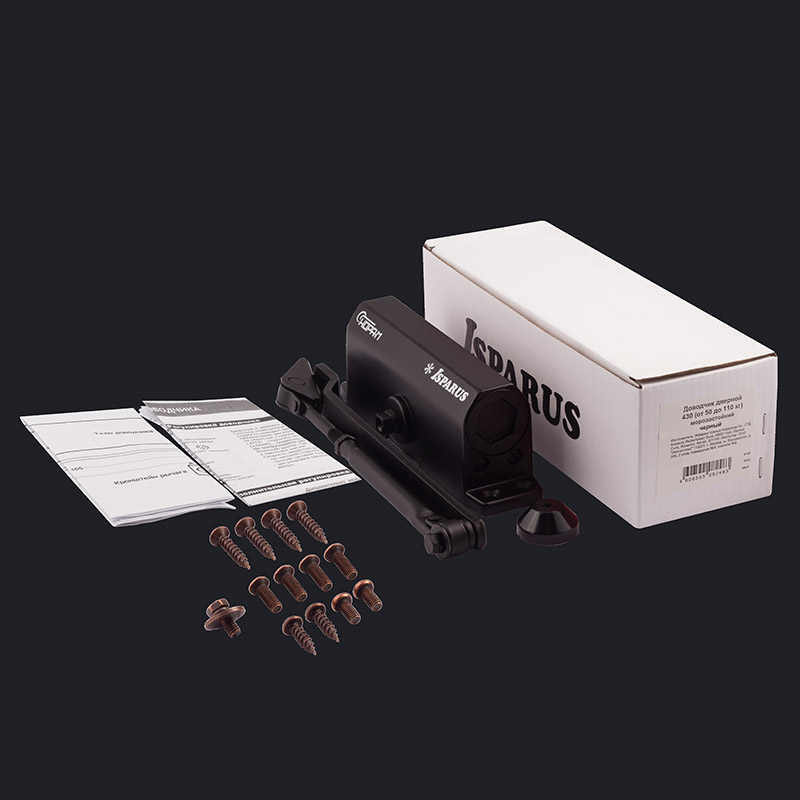 Комплектация и упаковка Доводчик дверной 430 ISPARUS от 50 до 120 кг цвет Черный Нора-М