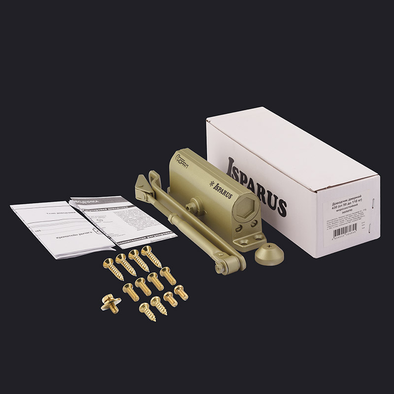 Комплектация и упаковка Доводчик дверной 430 ISPARUS от 50 до 120 кг цвет Золото Нора-М