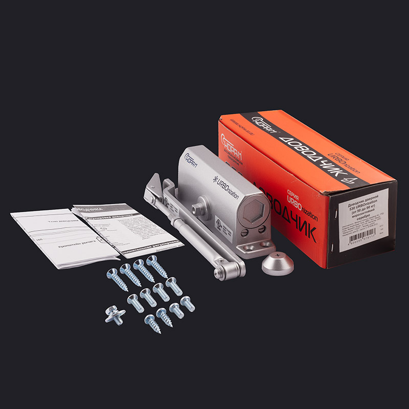 Комплектация и упаковка Доводчик дверной с фиксацией 530F URBOnization от 50 до 90 кг цвет Серебро Нора-М