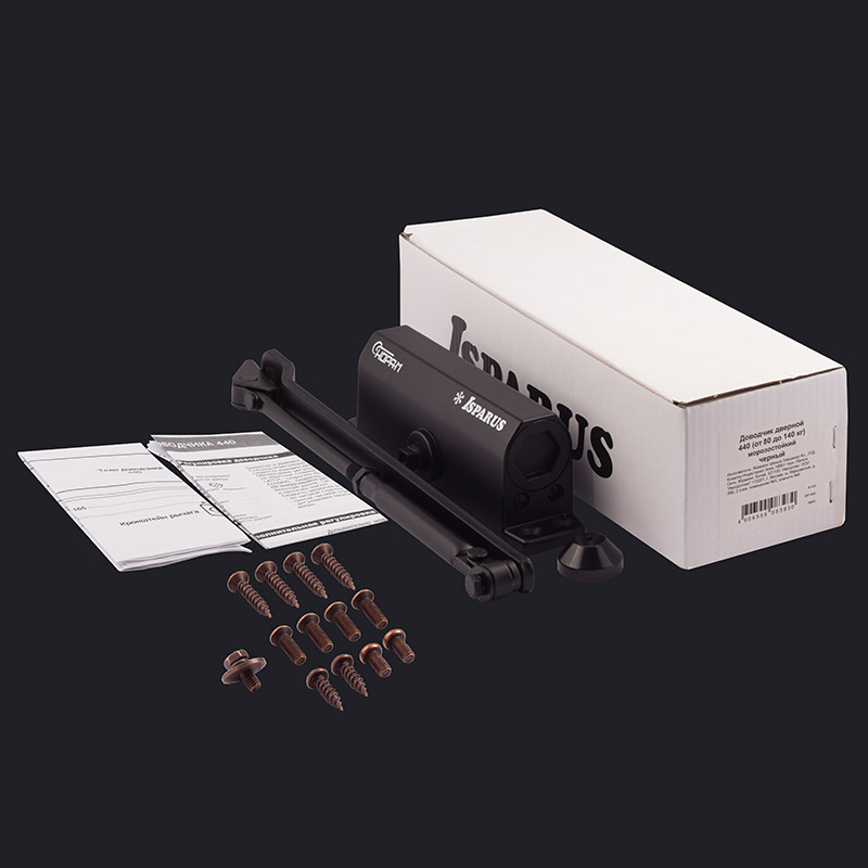 Комплектация и упаковка Доводчик дверной 440 ISPARUS от 80 до 140 кг цвет Черный Нора-М