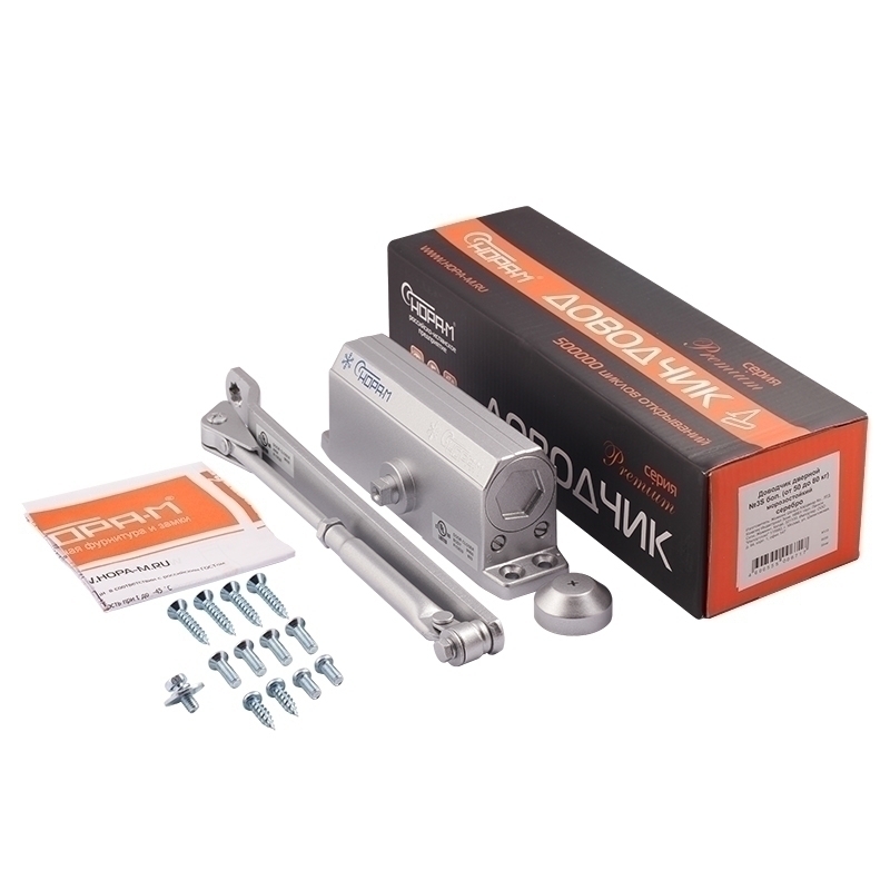 Комплектация и упаковка Доводчик дверной 3S бол. цвет Серебро Нора-М