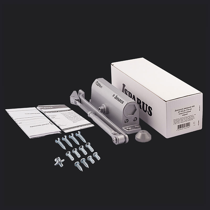 Комплектация и упаковка Доводчик дверной с фиксацией 430F ISPARUS от 50 до 110 кг цвет Серый Нора-М