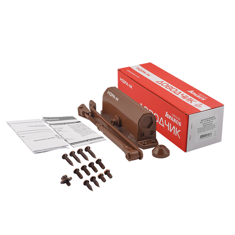 Комплектация и упаковка Доводчик дверной с фиксацией 430 F ISPARUS от 50 до 110 кг цвет Коричневый Нора-М