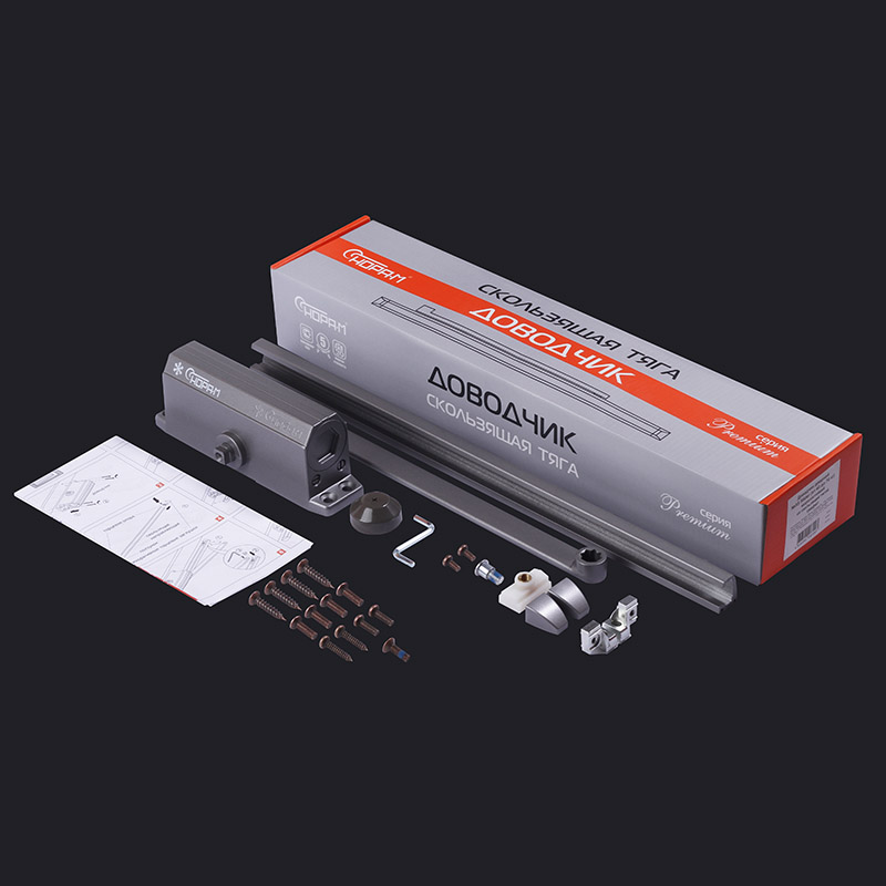 Комплектация и упаковка Доводчик дверной со скользящей тягой 3S Slider от 40 до 70 кг цвет Графит Нора-М