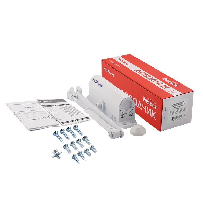 Комплектация и упаковка Доводчик дверной с фиксацией 430 F ISPARUS от 50 до 110 кг цвет Белый Нора-М