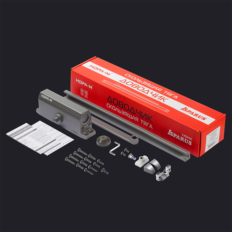 Комплектация и упаковка Доводчик дверной 450 Slider ISPARUS от 110 до 150 кг цвет Графит Нора-М